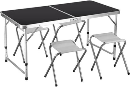 OUTDOOR FOLDABLE PICNIC TABLE & 4 STOOL SET PORTABLE CAMPING GARDEN INDOOR
