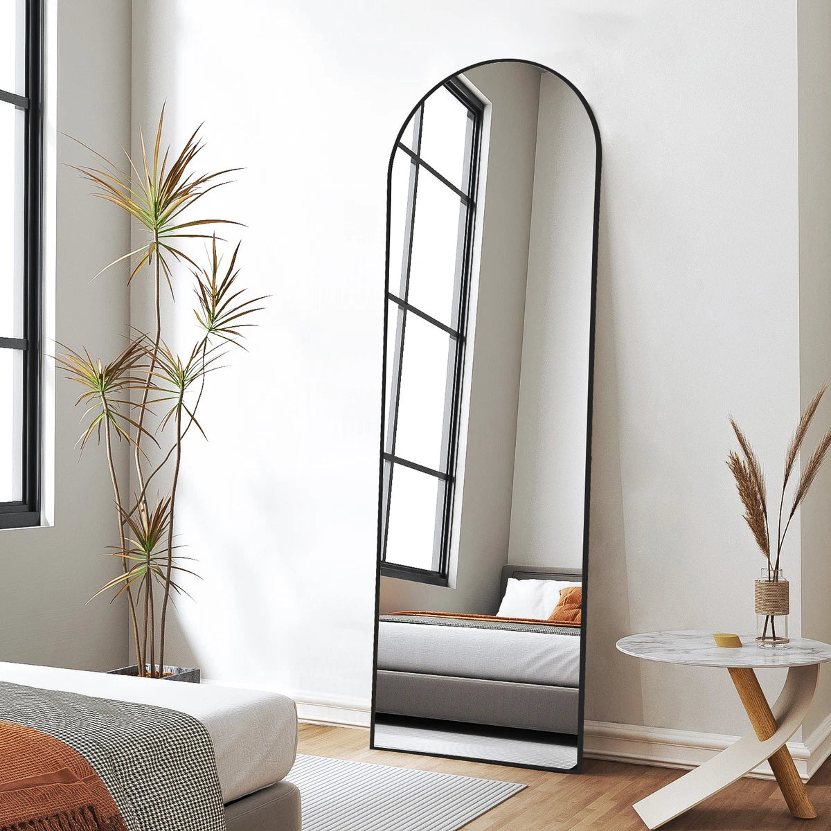 Large Arch Mirror Full Length, Big Arched Metal Standing Full Body Floor Mirror