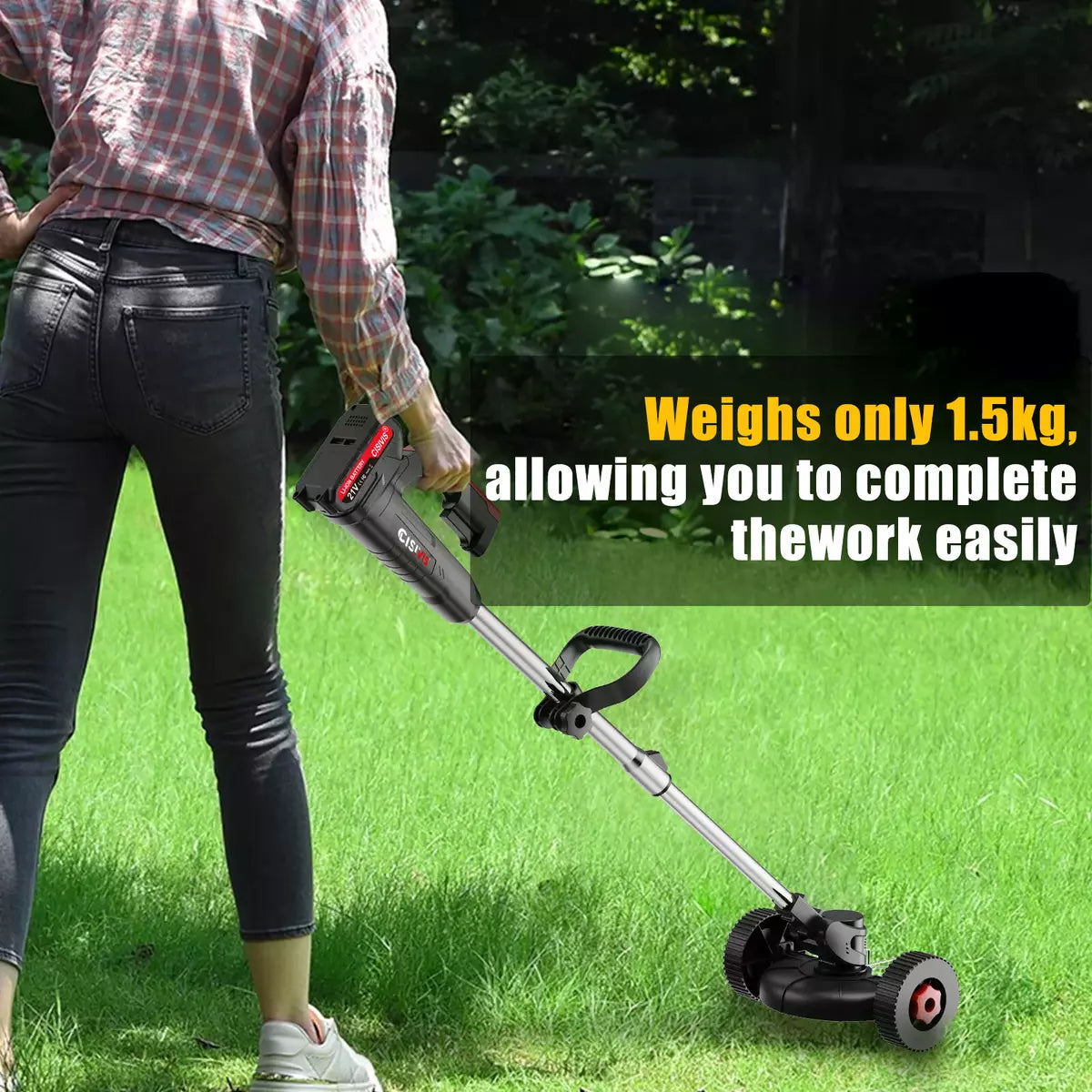 Wheel Cordless Strimmer Grass Trimmer Tree Cutter Garden Edger 2 Batteries Set
