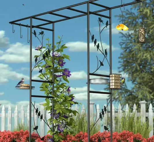 Metal Garden Arch Bird Feeder Heavy Duty Climbing Plants Support Trellis 2m