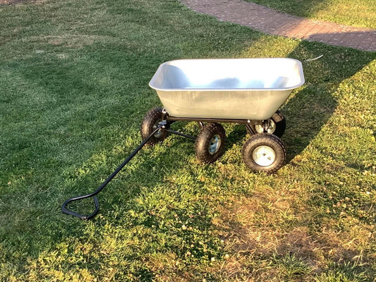 Garden trolley 4 wheel tipping dump wheelbarrow cart padded handle 80 litre