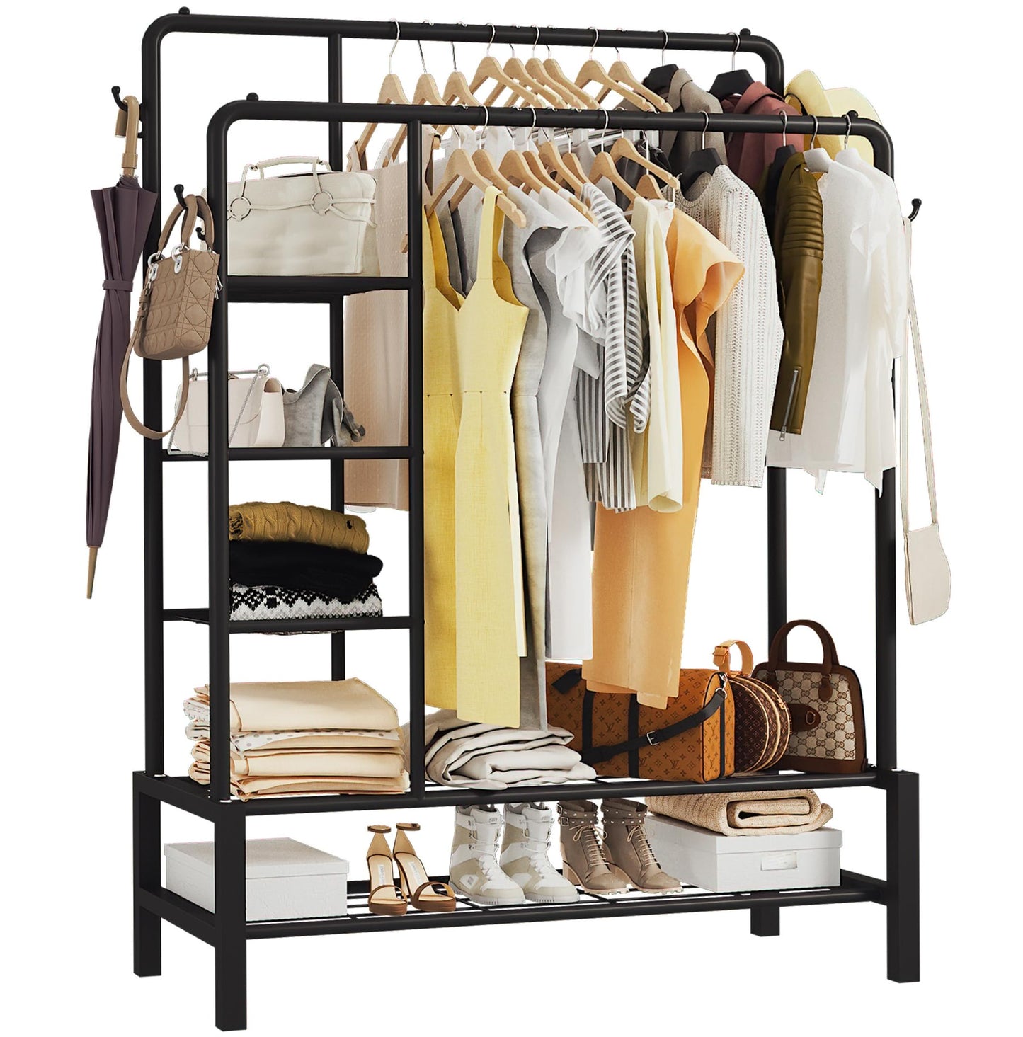 Heavy Duty Double Clothes Rail Hanging Rack Garment Display Stand Open Wardrobe Upgraded