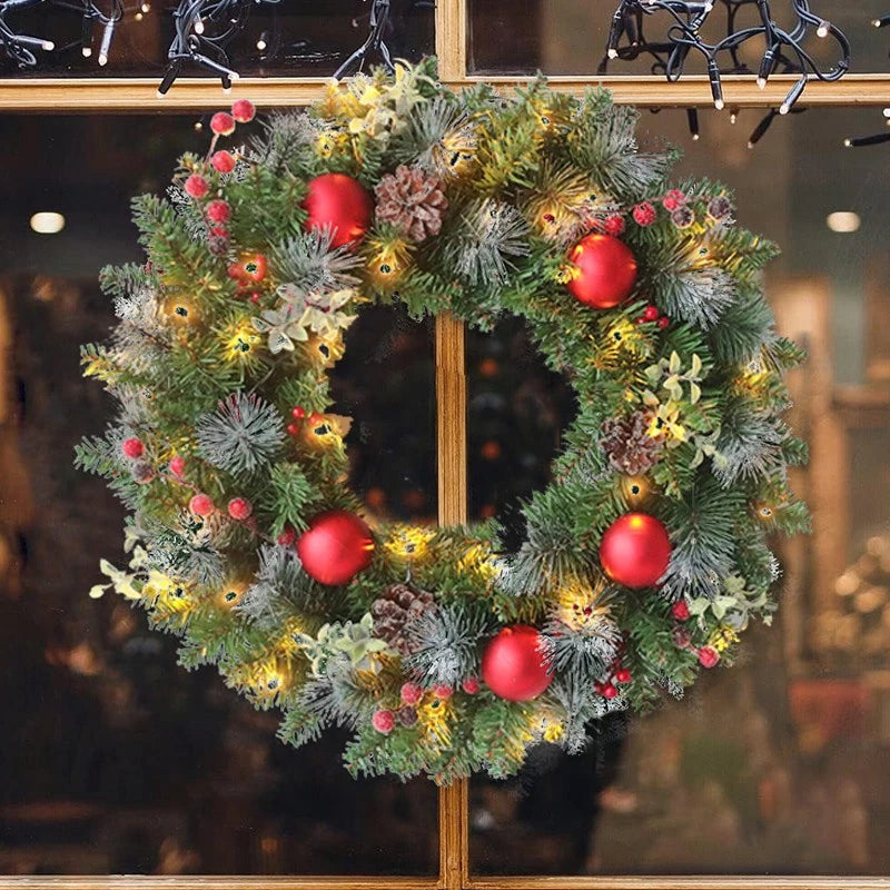LED Christmas Wreath For Front Door Garland Christmas Xmas Ball Decor Outdoor
