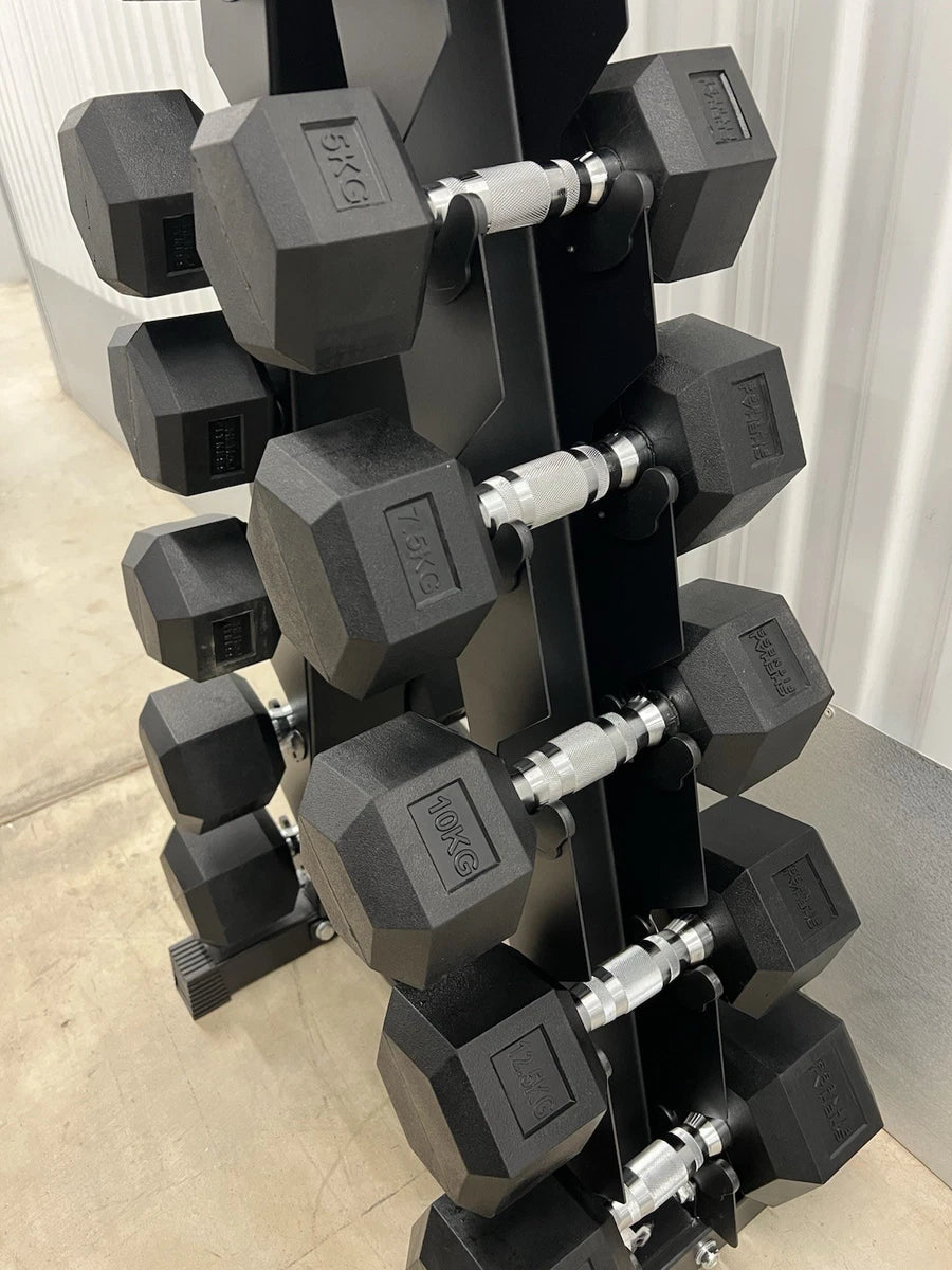 Hex Dumbbells 2.5-15kg Set with Vertical Rack Stand Storage Dumbbell Weights Set