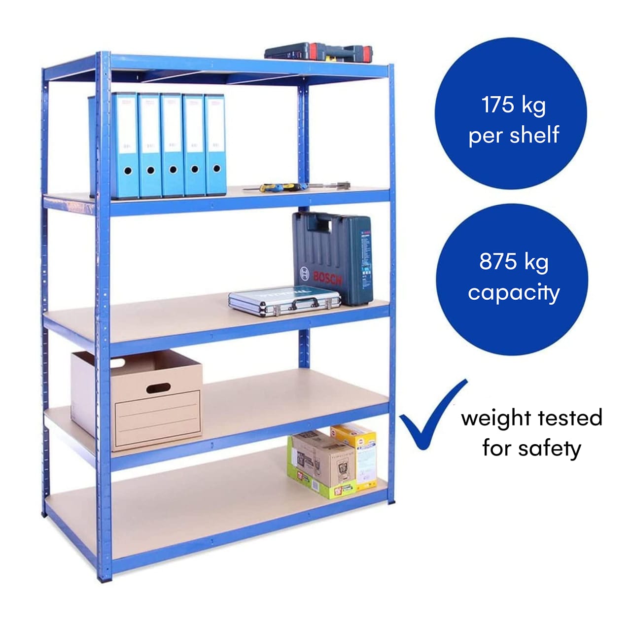 5 Tier Garage Shelving Unit 180x120x60cm 175kg Load Weight Per Tier
