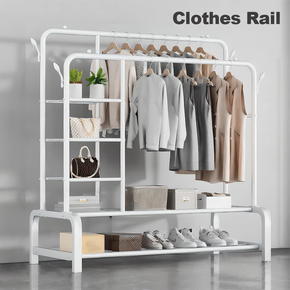 Double Heavy Duty Clothes Rail Hanging Rack Shelf Metal Display Stand Garment UK