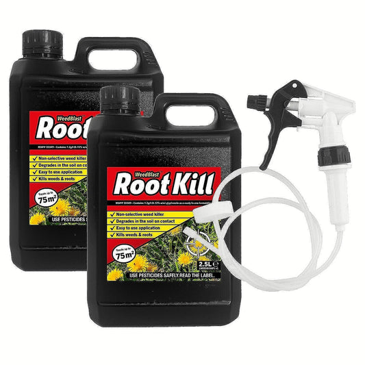 Total Glyphosate Weedkiller 2 x 2.5L Weedblast Rootkill, with Long hose trigger