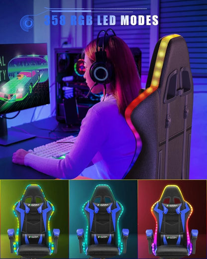 RGB Gaming Chair with LED Lights & Ergonomic Computer Chair Reclining Blue