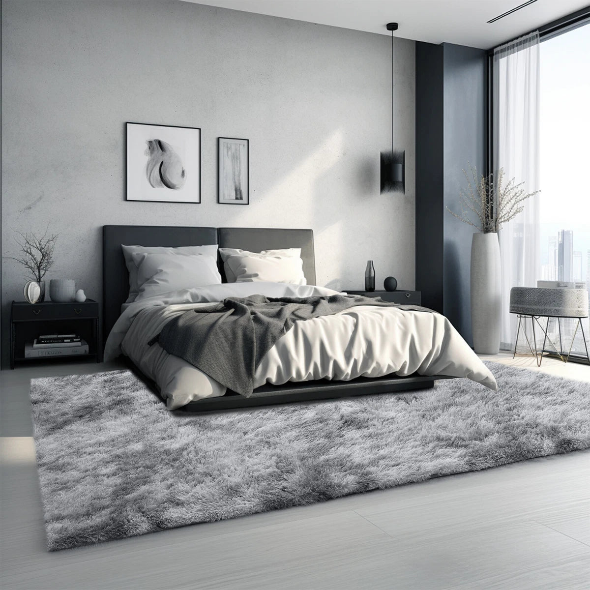 Fluffy Rugs Large Shaggy Rug Bedroom Living Room Anti Slip Soft Carpet Floor Mat A+