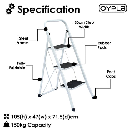 NEW! Foldable 3 Step Ladder Stepladder Non Slip Tread Safety Steel