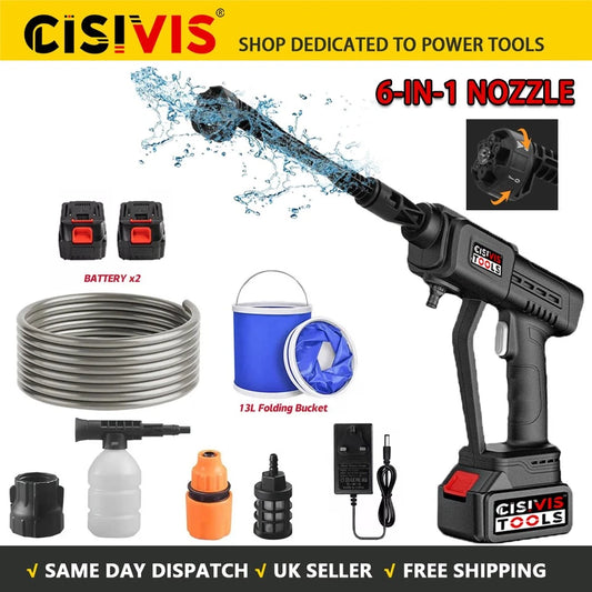 Car Washer Cordless Pressure Washer Jet Portable Water Cleaner Gun+2Battery