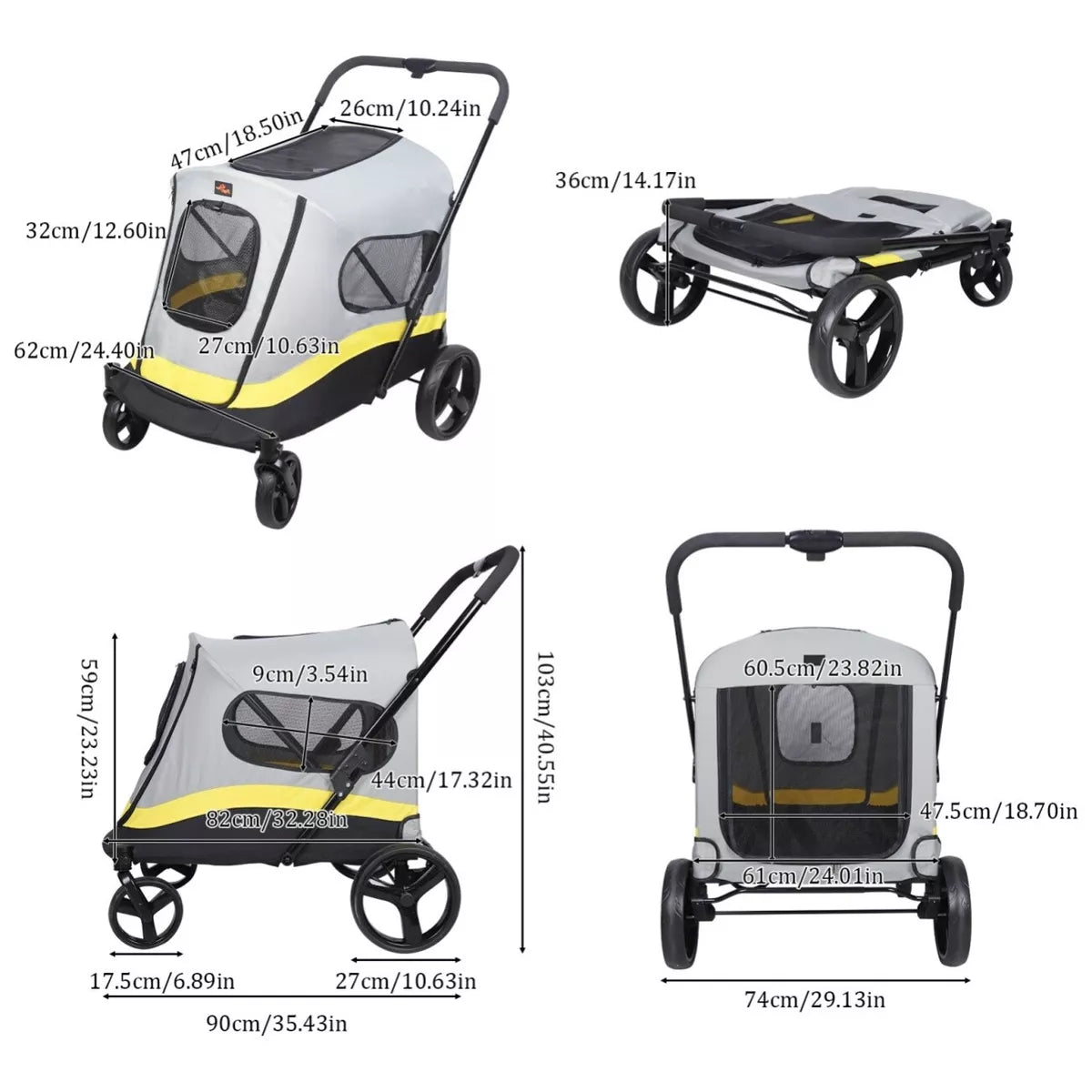 Premium Dog Trolley Large Pet Jogging Carriage Stroller with Safe Leash & Wheels