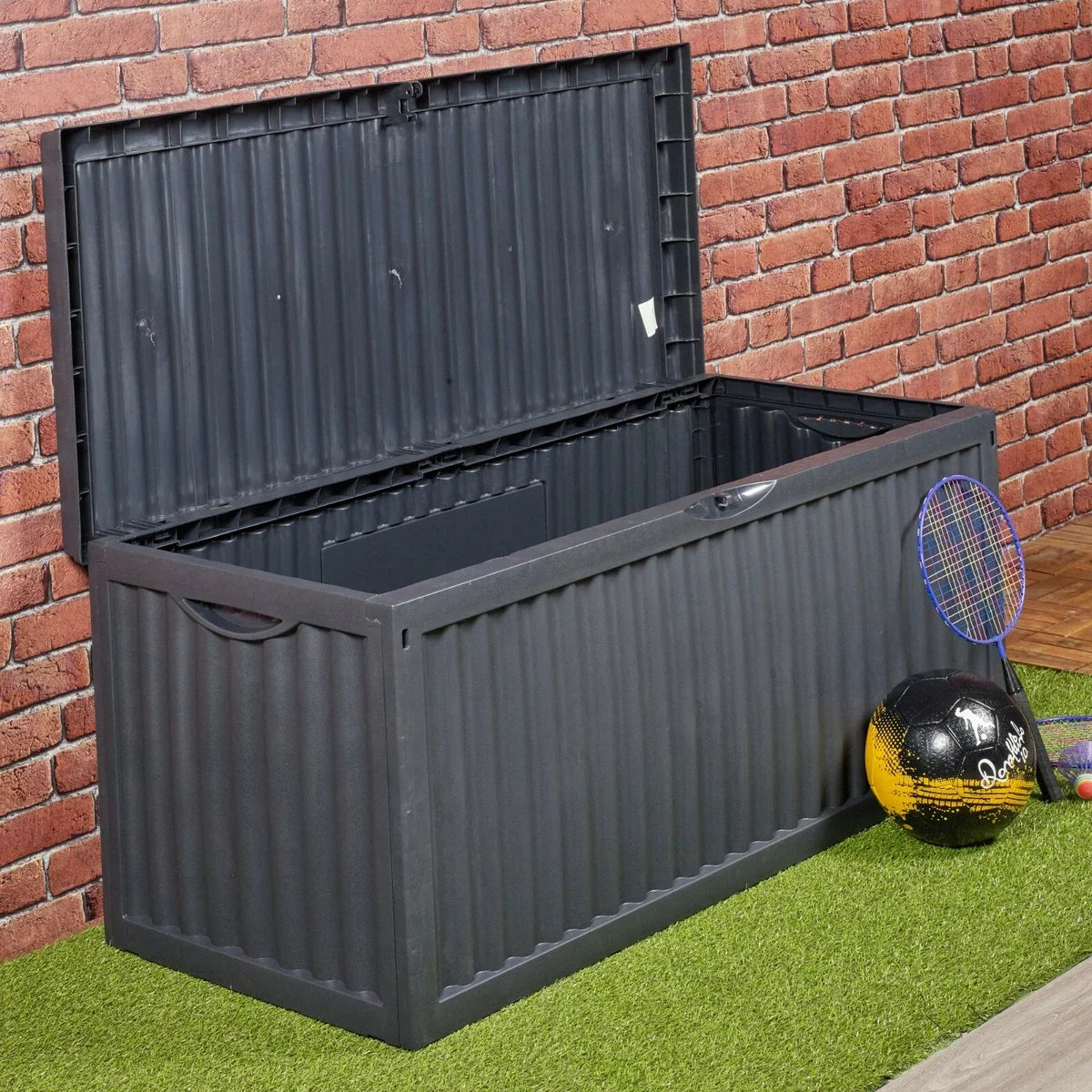 Outdoor Padding Containers 350 Litre Outdoor Storage Box Garden Patio Plastic Chest Lid Container ...
