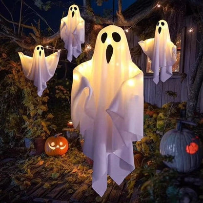 Halloween Glowing White Ghost LED Hanging Ghosts Horror Props with Fairy Light