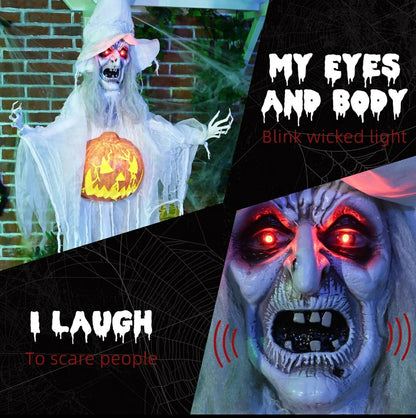 6ft Life Size Outdoor Halloween Decoration Witch with Pumpkin, Light Up Eyes