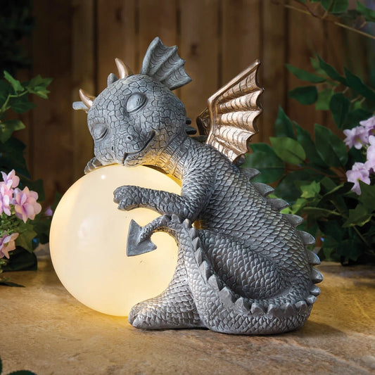 Solar Garden Dragon Ornament | Light-Up Baby Dragon with LED Globe Outdoor Decor