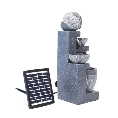 Solar Tiered Water Feature Fountain LED Lights Garden Yard Cascade Statues Pump