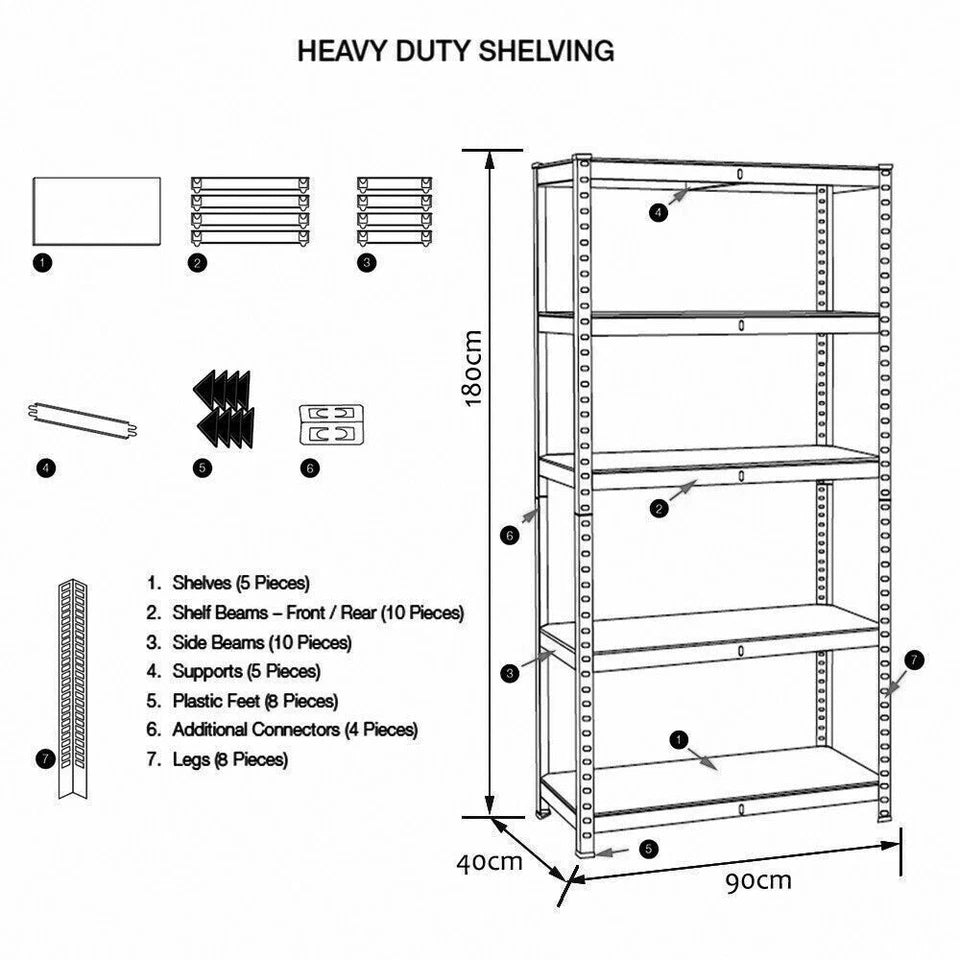 4 Bays Metal 5 Tier Garage Shelves Shelving Unit Racking Storage 180 x 90 x 40cm 4x