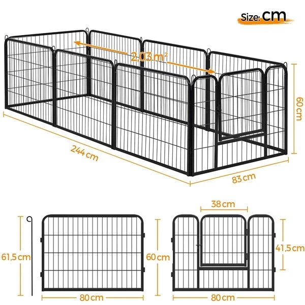 8 Panel Dog Playpen Metal Pet Pen Heavy Duty Indoor/Outdoor Fence 60cm Black