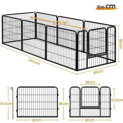 8 Panel Dog Playpen Metal Pet Pen Heavy Duty Indoor/Outdoor Fence 60cm Black