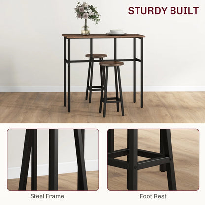 6-Piece Industrial Bar Table Set, 2 Kitchen Tables with 4 Stools, Brown