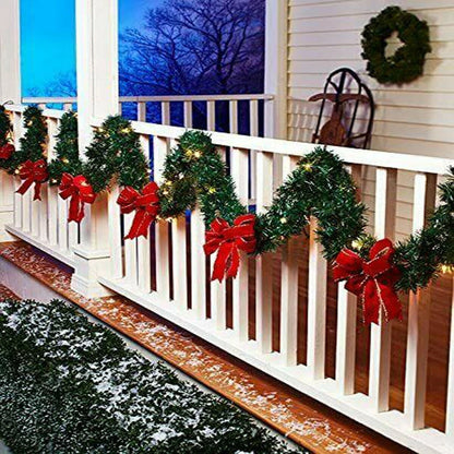 9ft Bushy Pine XMAS Christmas Garland with Lights for Stairs Outdoor Decorations