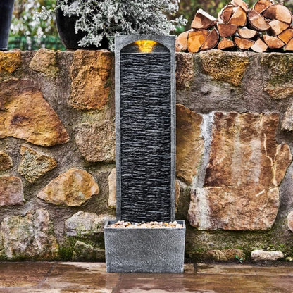 Garden Water Feature Outdoor LED Fountain Straight Waterfall Grey Teamson