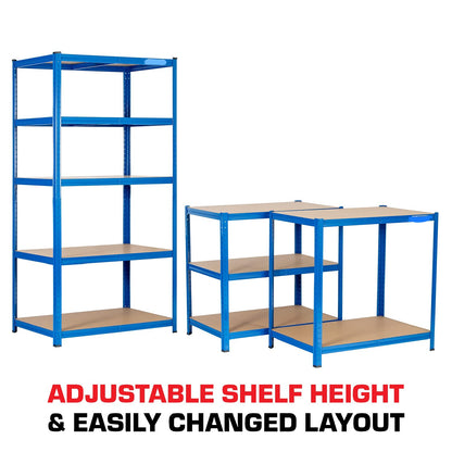 5 Tier Metal Garage Shelving Unit 180x90x60cm BLUE