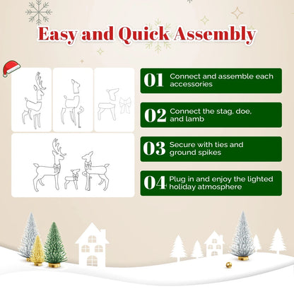 3pcs 4FT Lighted Christmas Rattan Reindeer Xmas Decoration Deer Family Set Brown