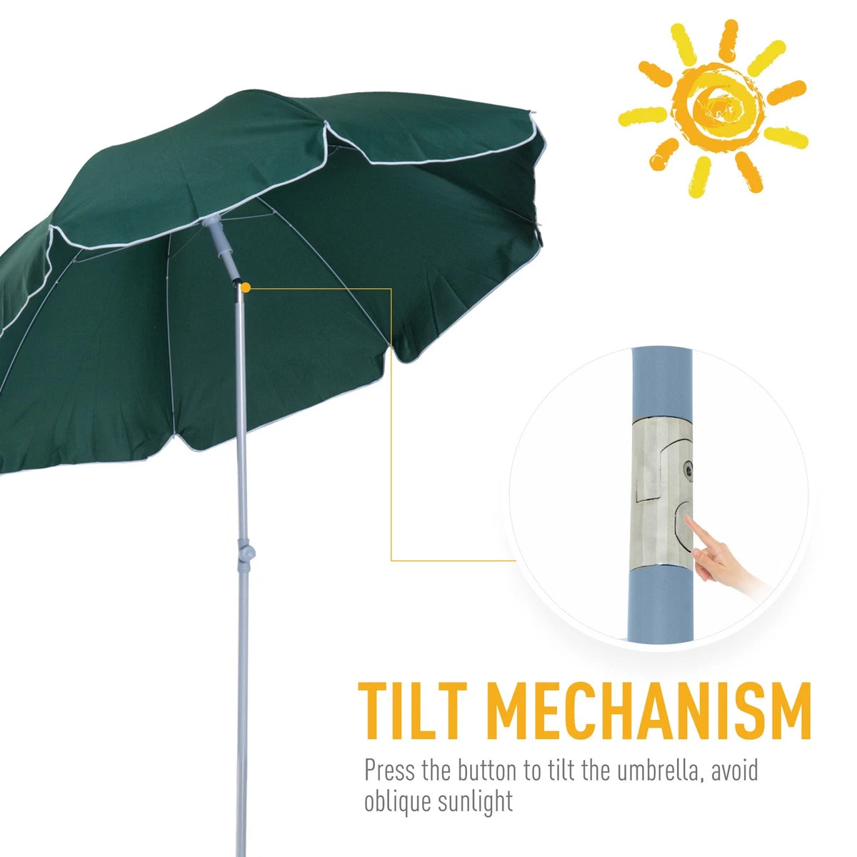 2.2M Garden Parasol Outdoor Umbrella Tilt Mechanism Canopy Sun Shade Patio