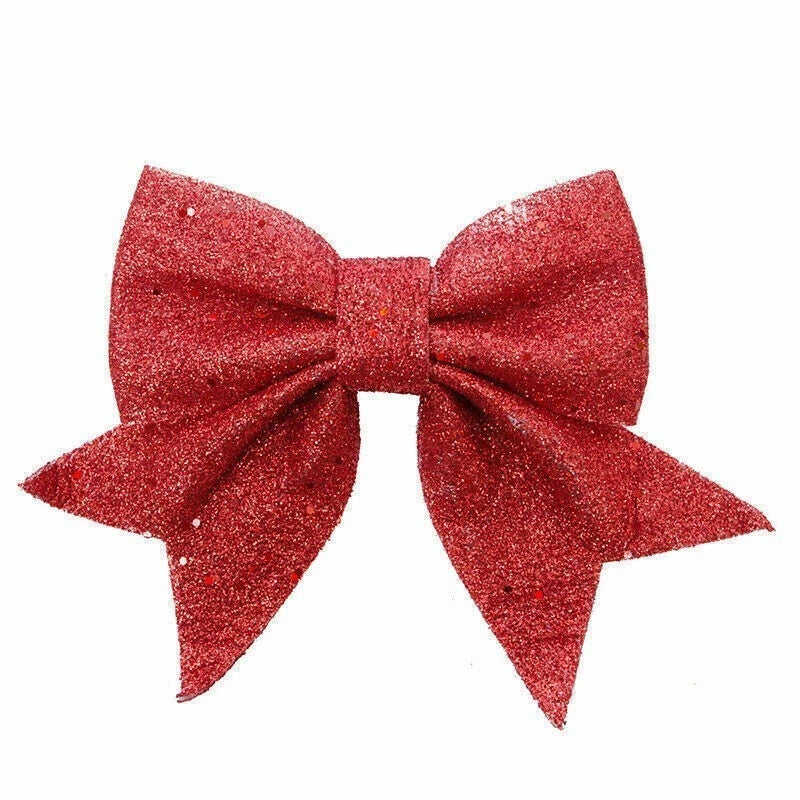 10Pcs Glitter Bows Christmas Tree Big Bowknot Ornaments Xmas Party Present Gifts