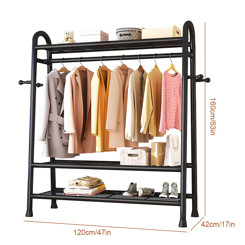 Heavy Duty Double Clothes Rail Rack Garment Hanging Stand Open Wardrobe Shelf UK