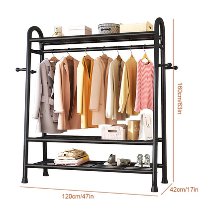 Heavy Duty Double Clothes Rail Rack Garment Hanging Stand Open Wardrobe Shelf UK