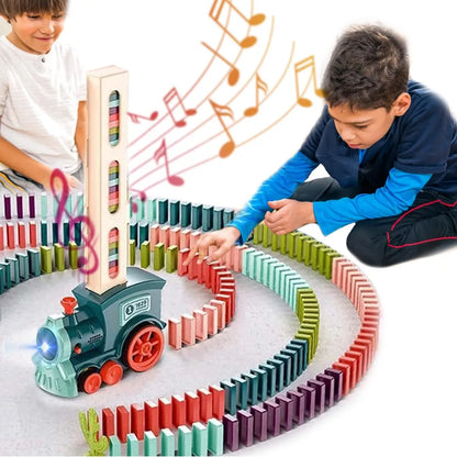 Domino Train Toy Set Automatic  Domino Blocks Laying Electric Train w/ Sound+