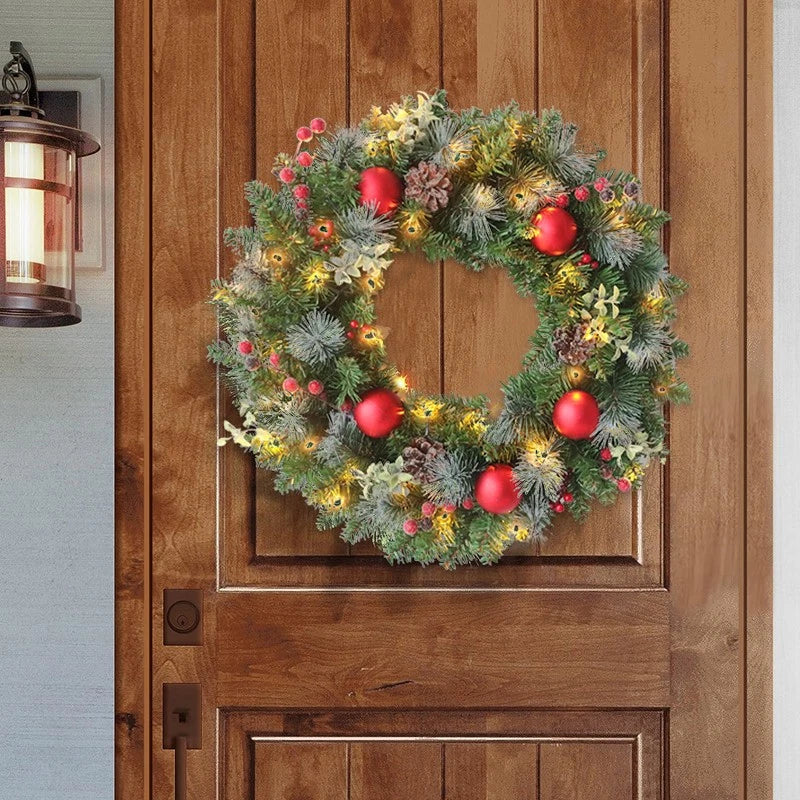 LED Christmas Wreath For Front Door Garland Christmas Xmas Ball Decor Outdoor