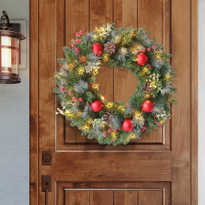 LED Christmas Wreath For Front Door Garland Christmas Xmas Ball Decor Outdoor