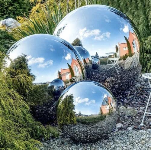 Set Of 3 Silver Steel Large Gazing Balls For Garden Ornaments (20Cm, 25Cm & 30Cm)