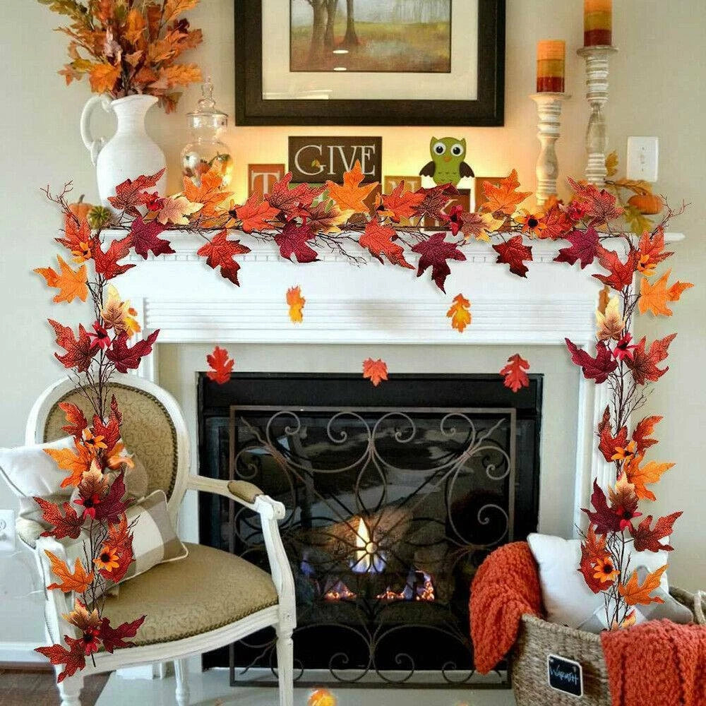 175cm Artificial Autumn Fall Maple Leaves Garland Hanging Plant Home Party Decor