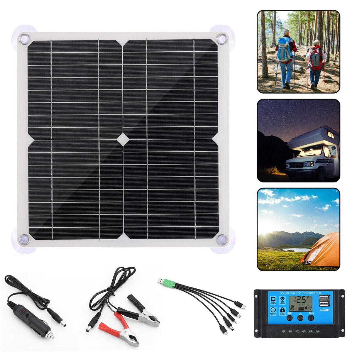 Portable 20W Solar Panel Kit 12V Battery Charger USB Car Van Caravan Boat Trickle