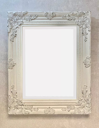 Antique White Ornate Wall Mirror with Stunning Hardwood Frame – Size 53 x 43cm