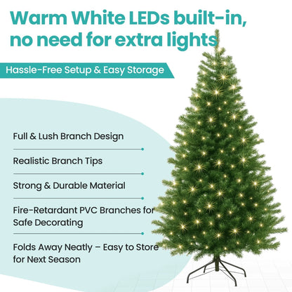 4/5/6ft Pre Lit Christmas Tree with LED Lights Bushy Tips Artificial Xmas Tree