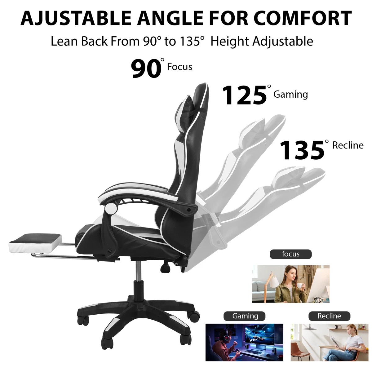 Gaming Chair Massage Computer Chair with Footrest and Lumbar Swivel PC Chairs