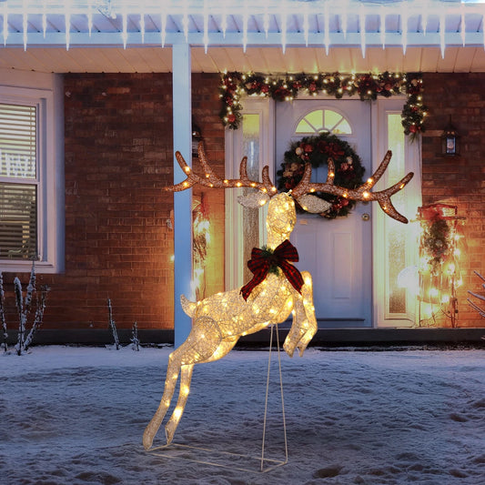 5FT Lighted Jumping Reindeer Christmas Decorations w/100 LED for Xmas Outdoor UK