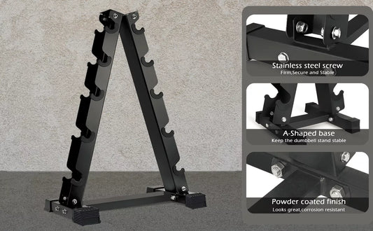 5 Tier Dumbbell Rack Storage black Stand Tree Hex Vertical Weight Wide Home Gym fitnes