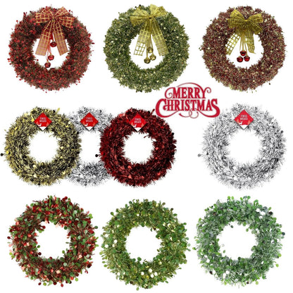 42cm Large Christmas Tinsel Wreath Gold 'Red and silver, Wall Window Door Hanging Decoration