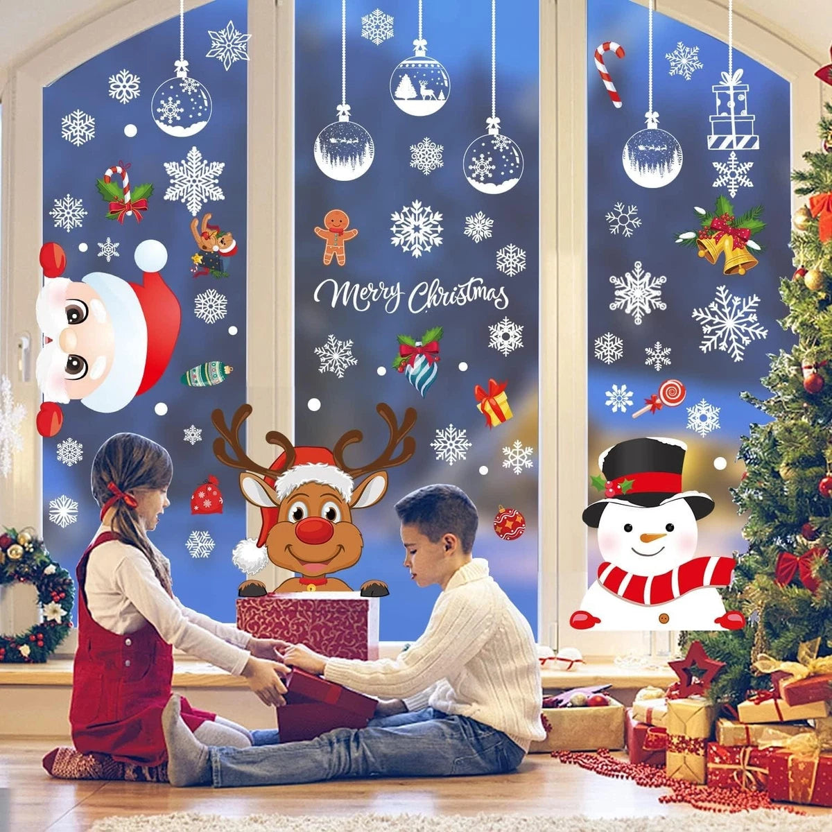 385 Pcs Christmas Window Stickers 10 Sheets Double-Sides Xmas Window Decorations