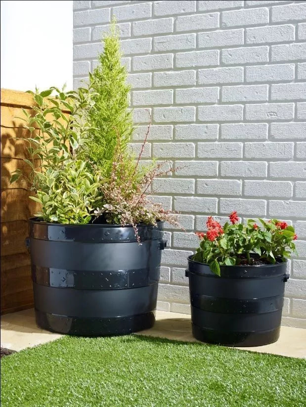 Large Barrel Planter Plant Pot Flower Pots Garden Container Tub Plastic Outdoor