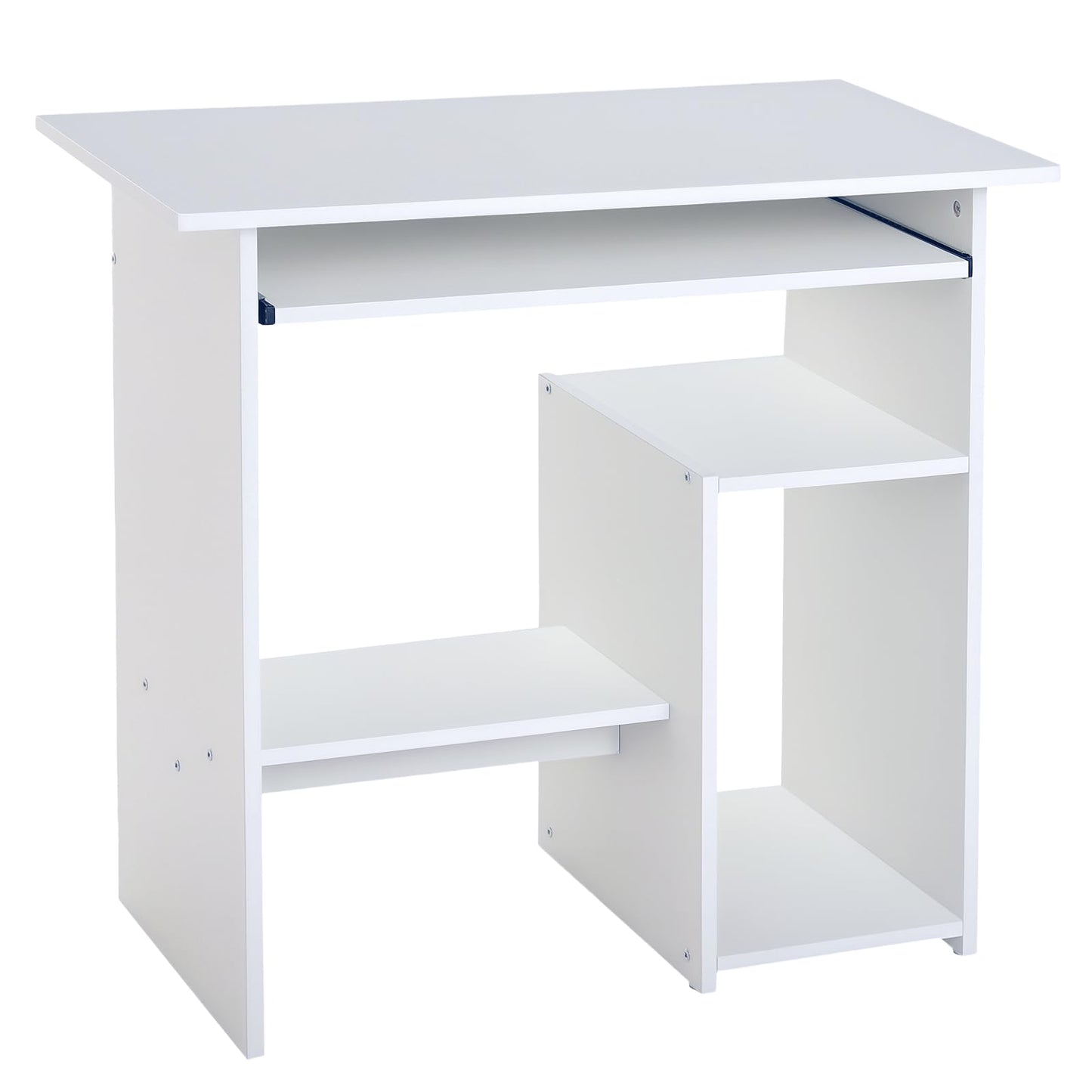 Wooden Desk Keyboard Tray Storage Shelf Modern Corner Table Home Office White