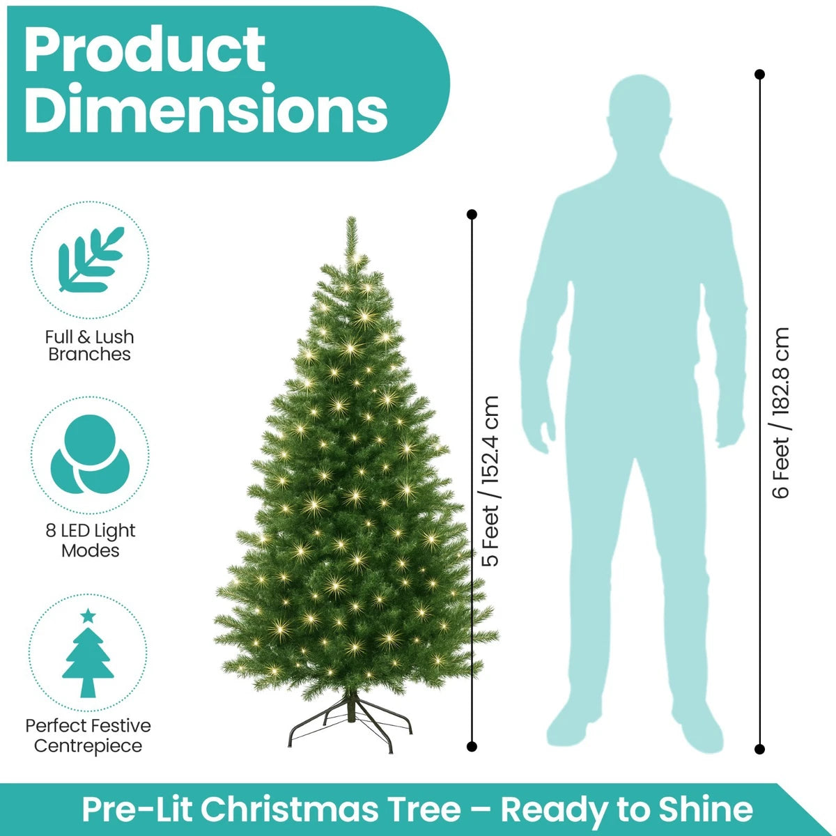 4/5/6ft Pre Lit Christmas Tree with LED Lights Bushy Tips Artificial Xmas Tree