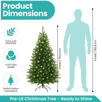 4/5/6ft Pre Lit Christmas Tree with LED Lights Bushy Tips Artificial Xmas Tree